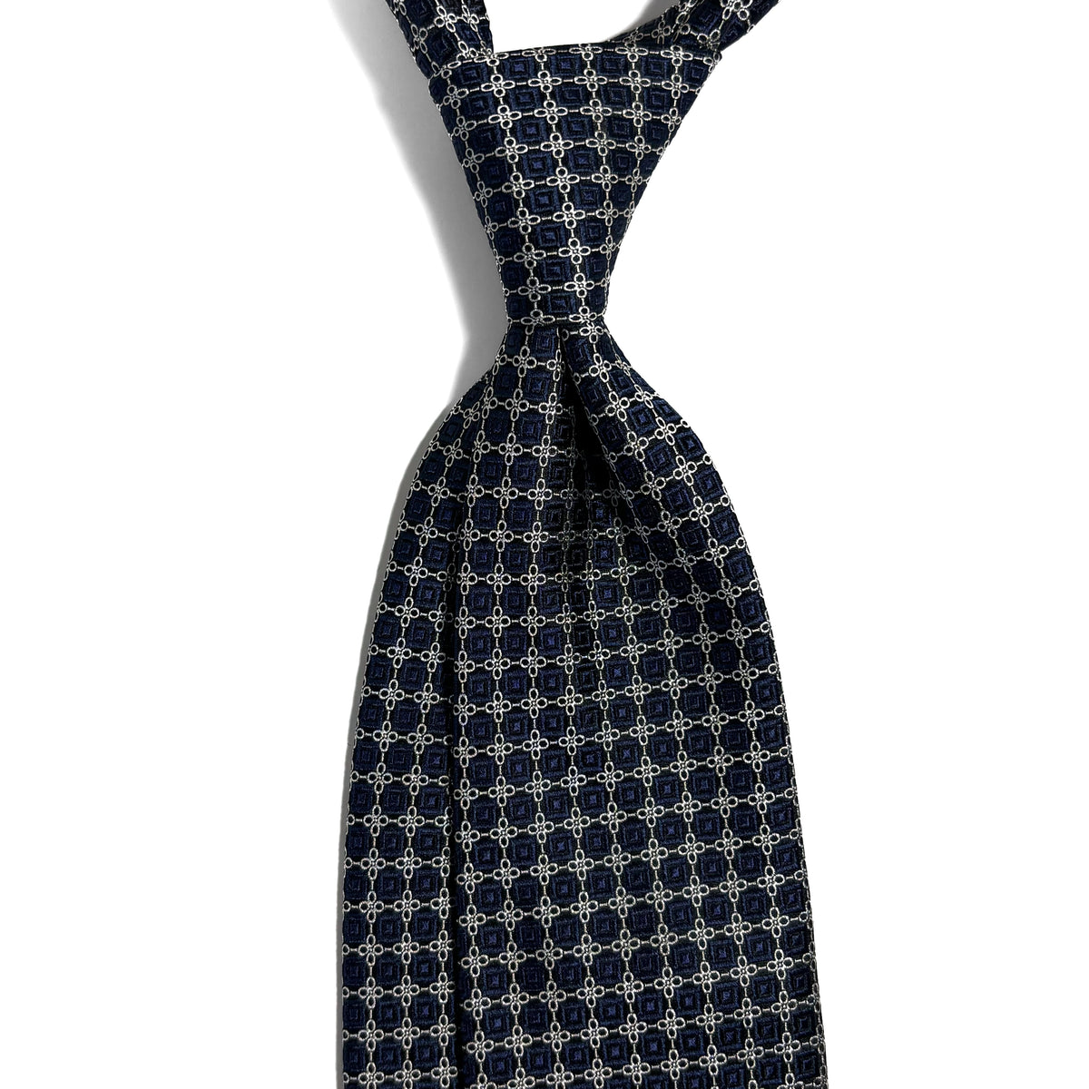 Navy Blue & Silver Geometric Silk Jacquard Tie