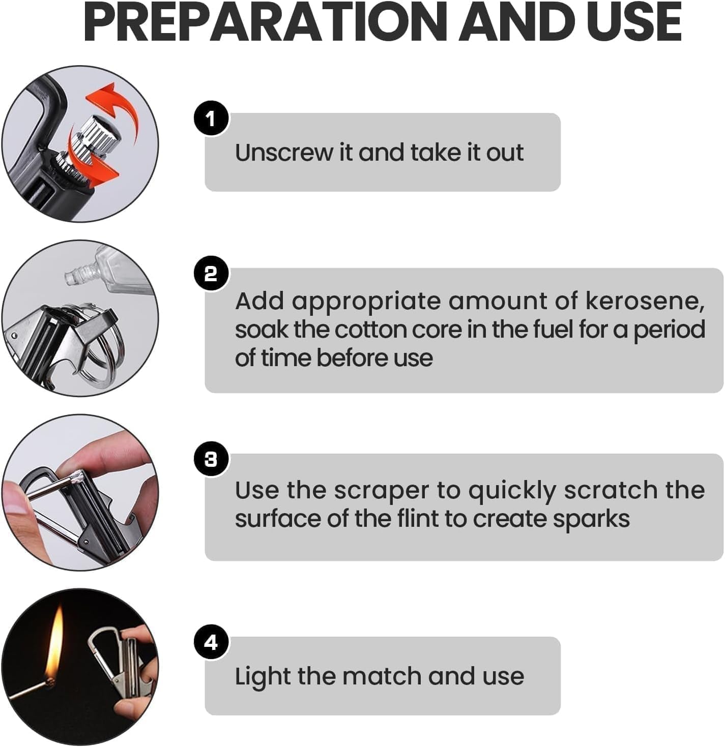 3 in 1  with Multitool Keychain and Bottle Opener, Reusable Waterproof Match Strike Anywhere, Forever Flint Fire Starter for Outdoor Survival (Black)
