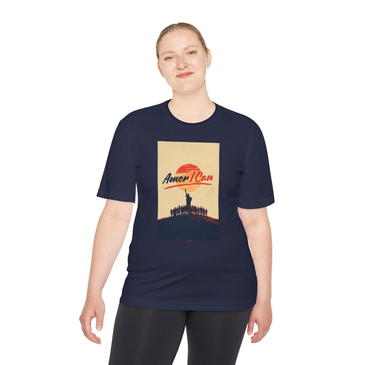 "Amer I Can" Vintage Statue of Liberty Tee — Patriotic Retro Graphic Shirt