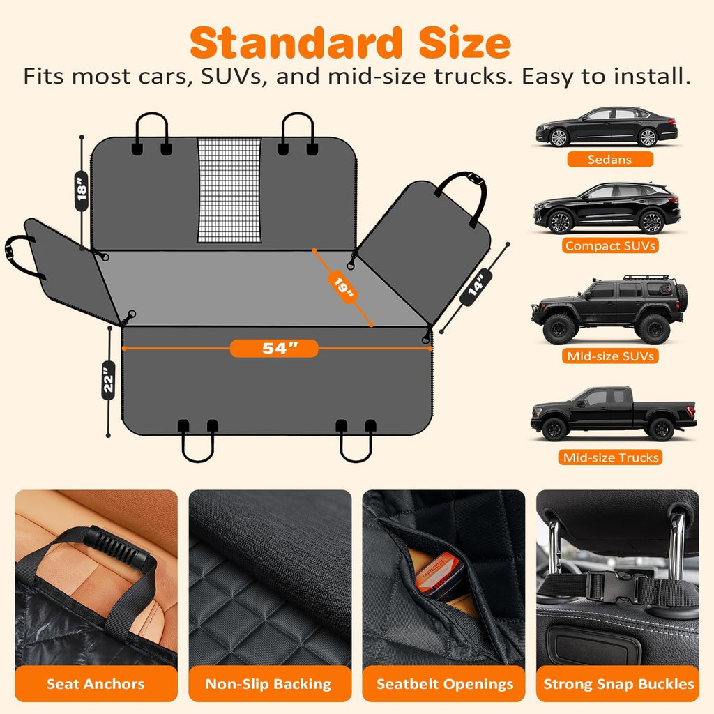 4 in 1 Dog Car Seat Cover for Back Seat, Waterproof Dog Hammock with Mesh Window and Side Flap Pet Car Seat Protector Dogs Backseat Cover for Cars, Suvs & Mid-Size Trucks