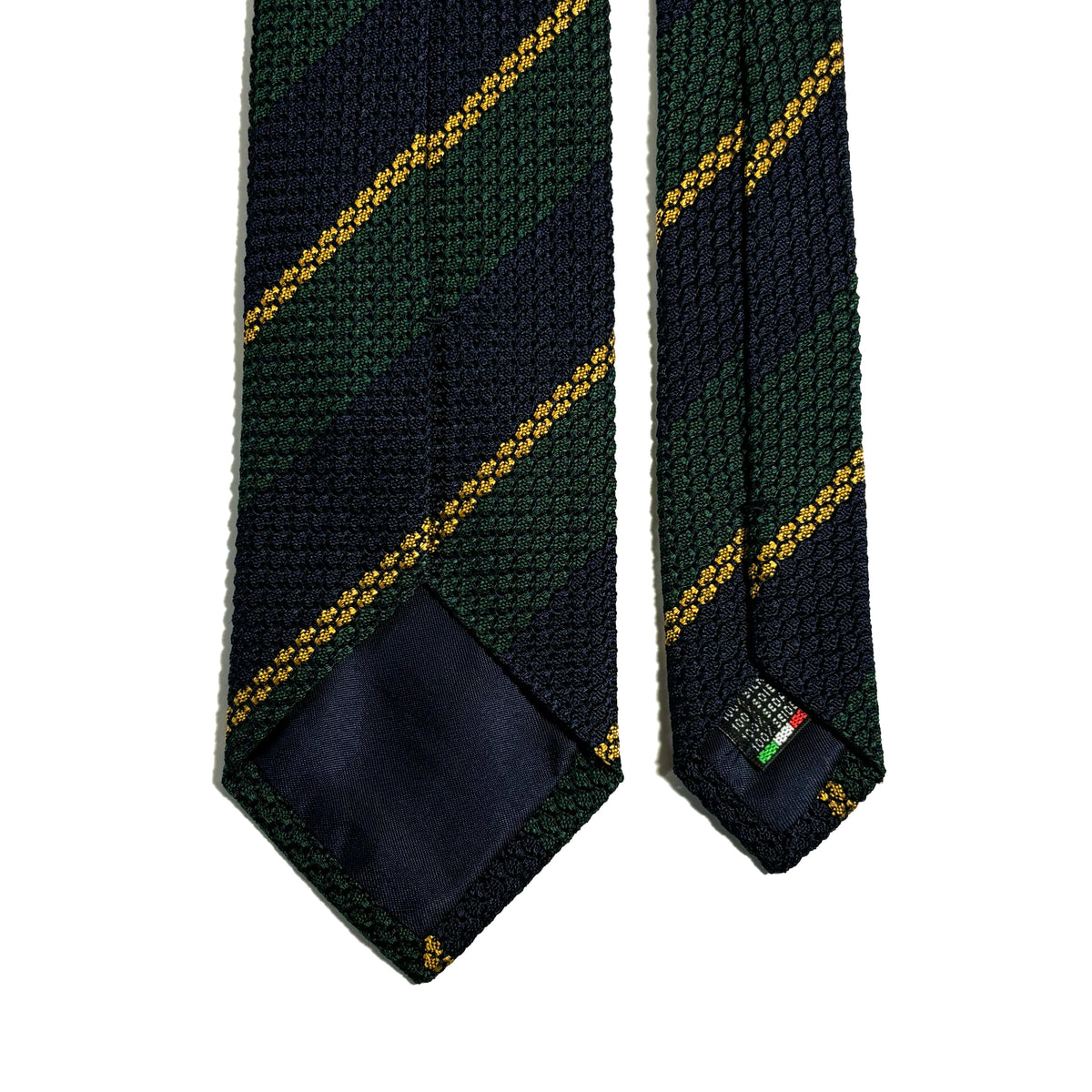 Navy Blue & Green Striped Silk Grenadine Tie (Garza Grossa)