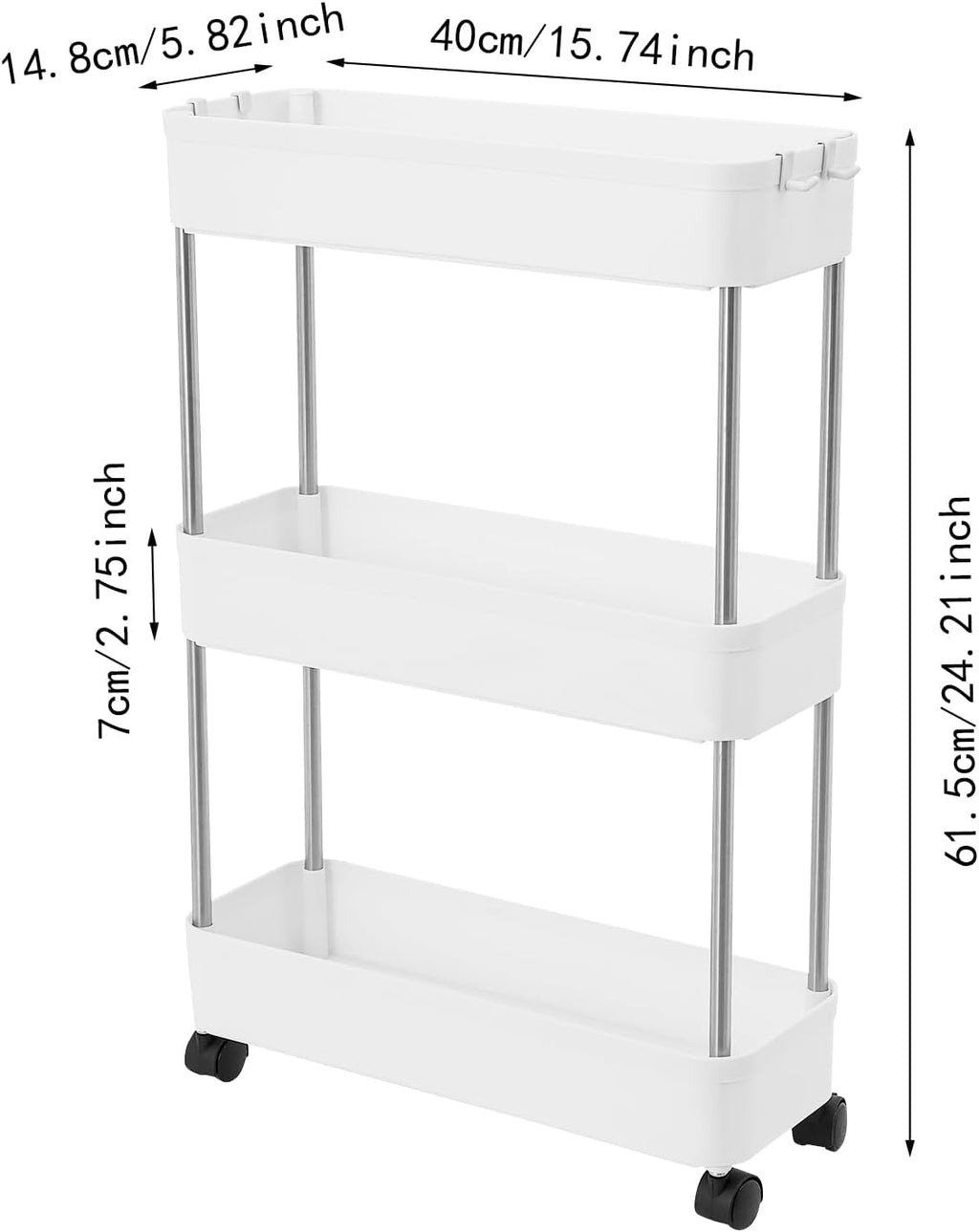 3-Tier Slim Storage Cart Organizer Trolley with Wheels for Kitchen