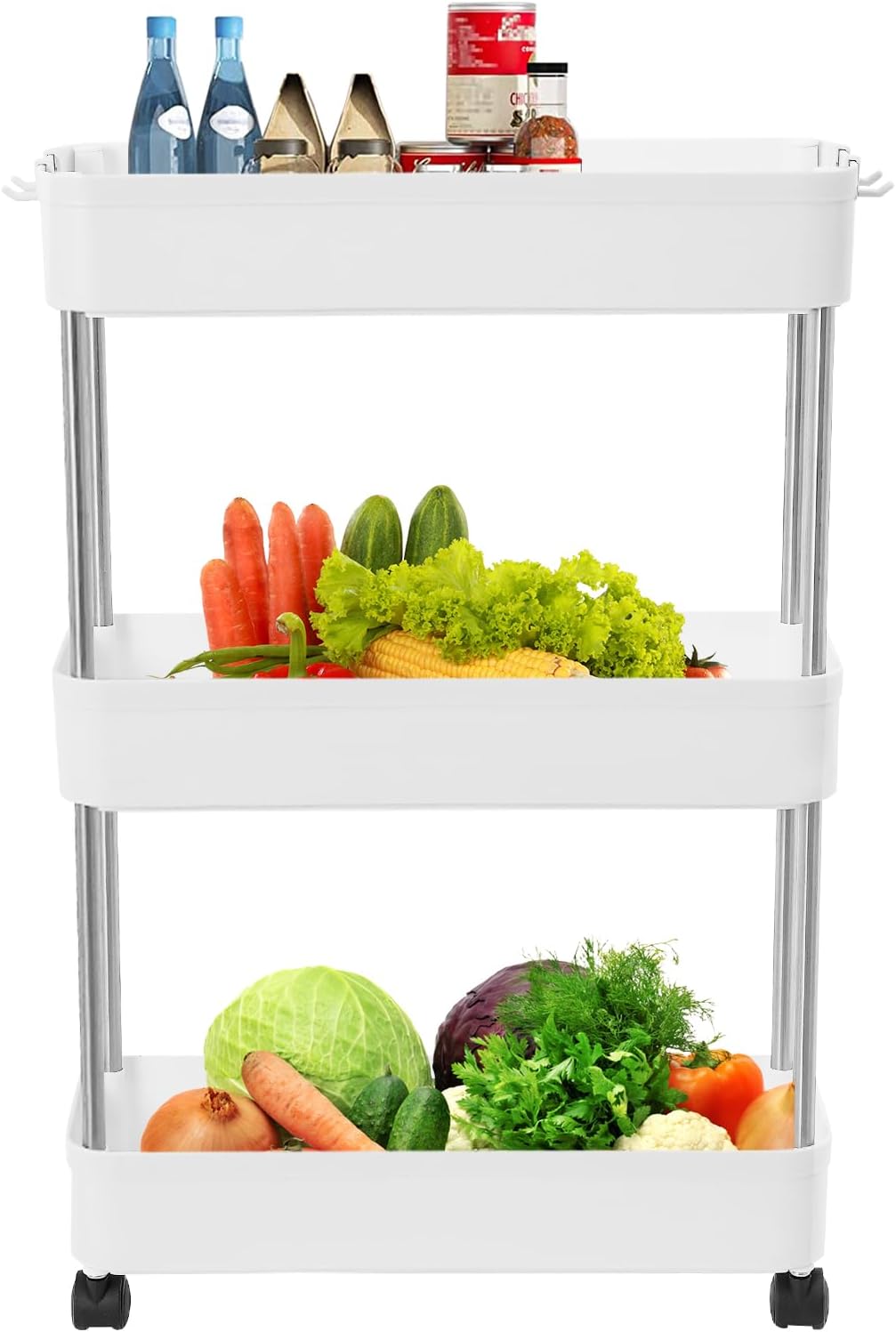 3-Tier Slim Storage Cart Organizer Trolley with Wheels for Kitchen