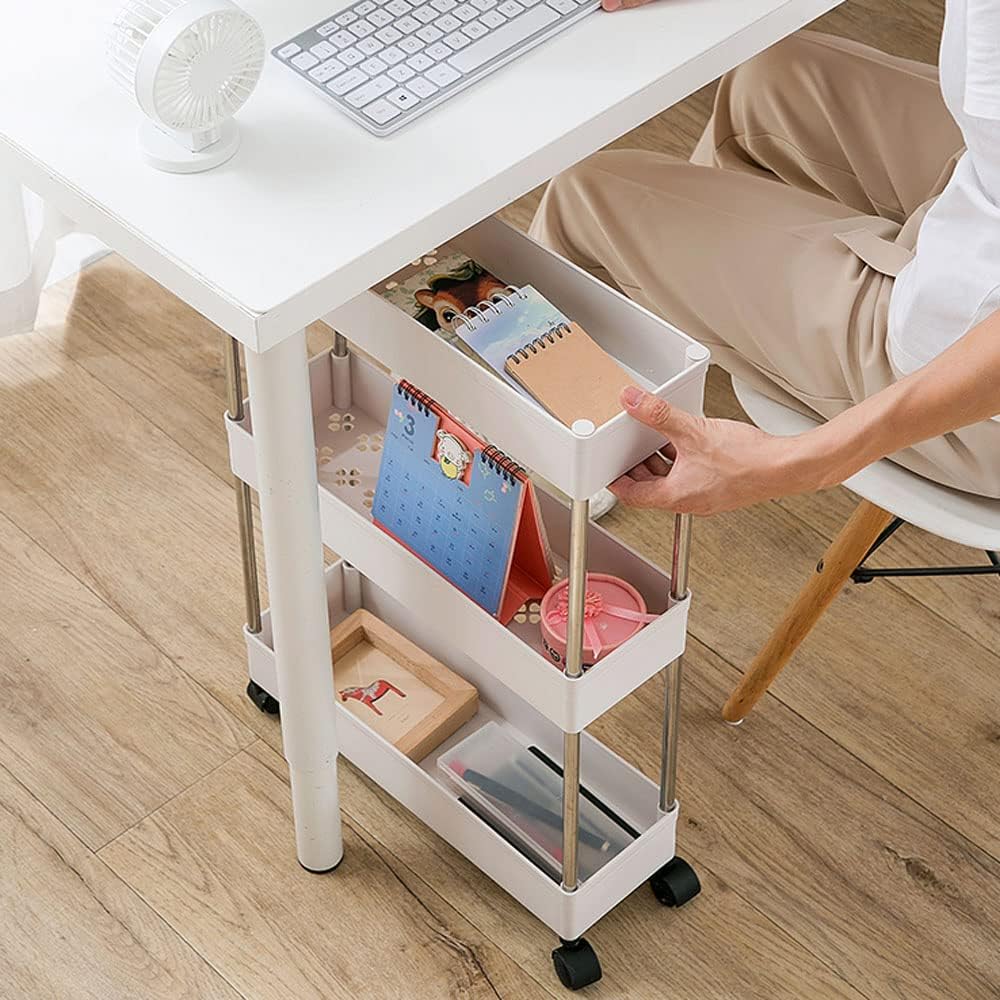 3-Tier Slim Storage Cart Organizer Trolley with Wheels for Kitchen