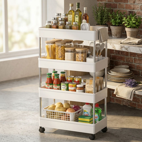 4-Tier Slim Storage Cart Organizer Trolley with Wheels for Kitchen