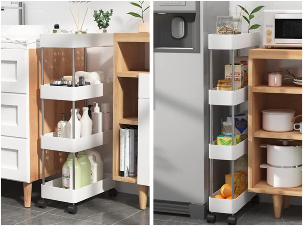 4-Tier Slim Storage Cart Organizer Trolley with Wheels for Kitchen