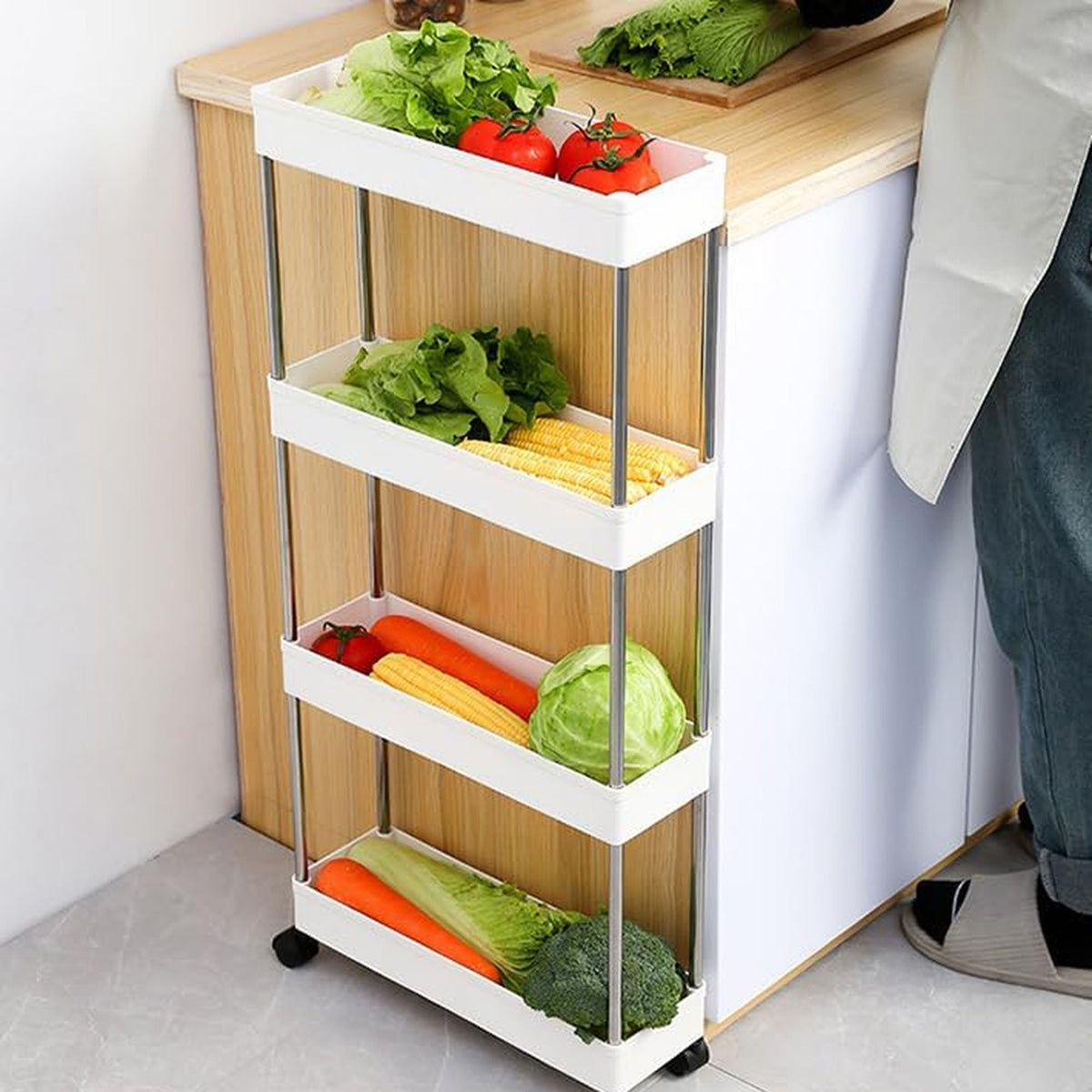 4-Tier Slim Storage Cart Organizer Trolley with Wheels for Kitchen