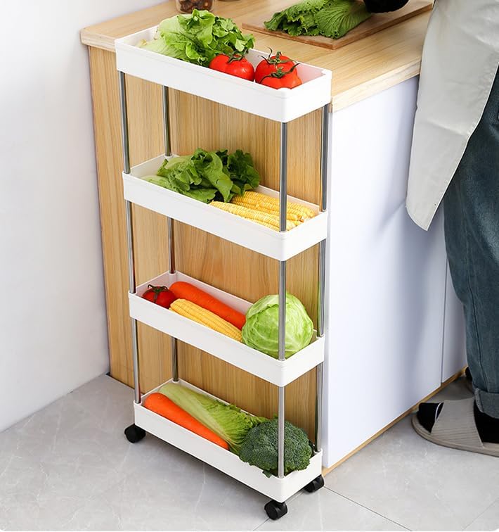 4-Tier Slim Storage Cart Organizer Trolley with Wheels for Kitchen