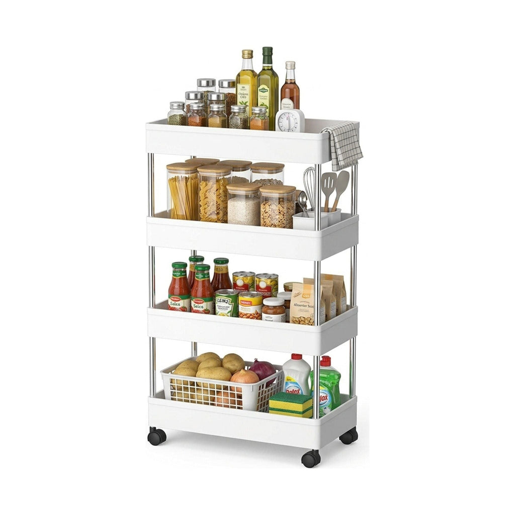 4-Tier Slim Storage Cart Organizer Trolley with Wheels for Kitchen