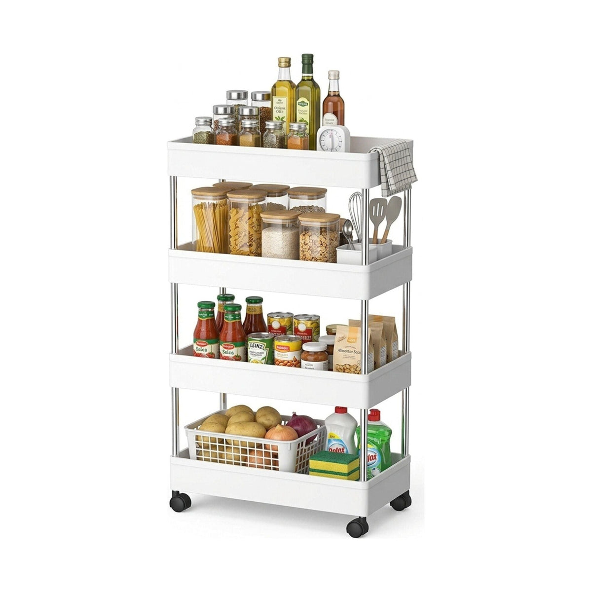4-Tier Slim Storage Cart Organizer Trolley with Wheels for Kitchen