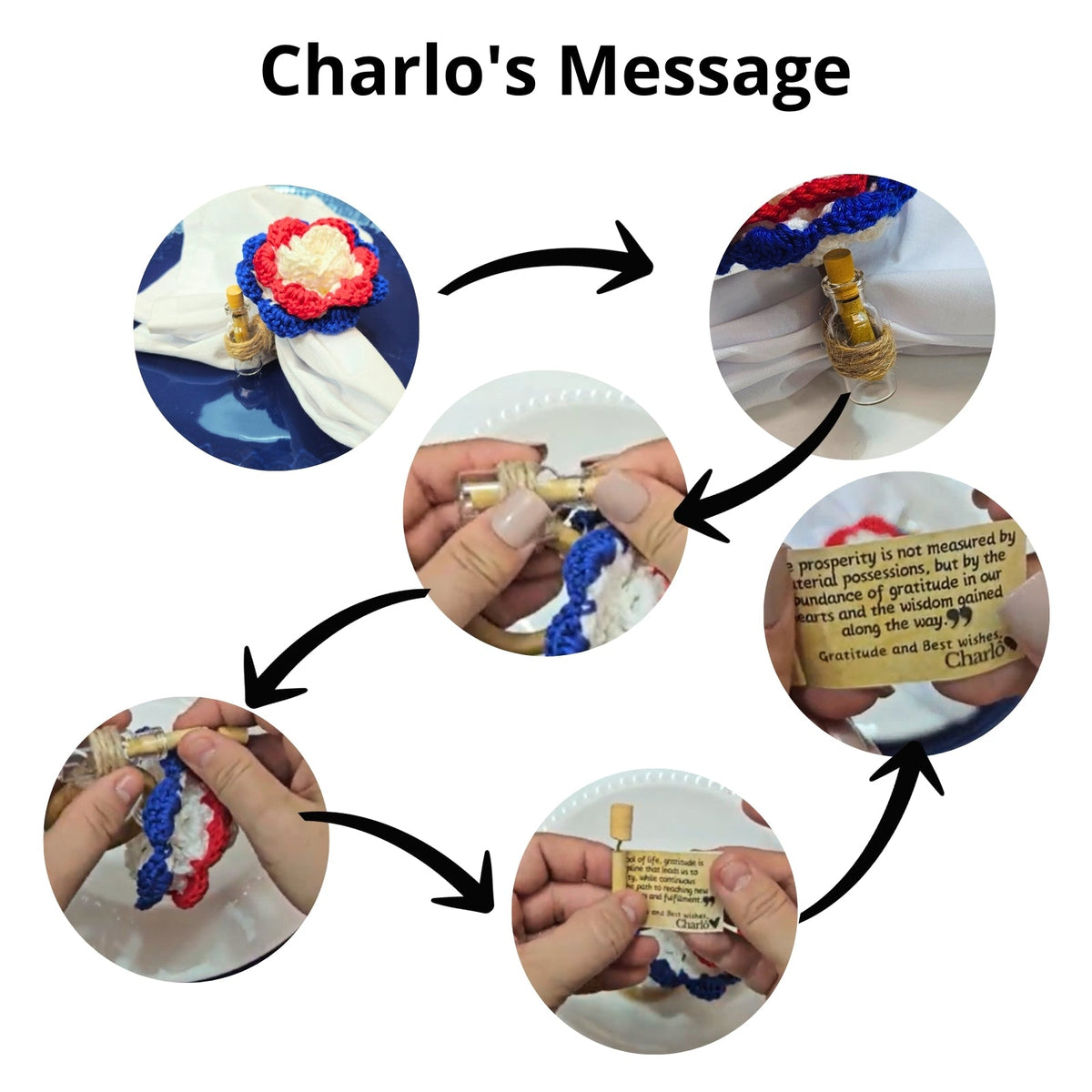 Charlo's Tricolor Patriot Crochet Message Napkin Rings Good Vibes Funny for 4th July Dinner Table Decor