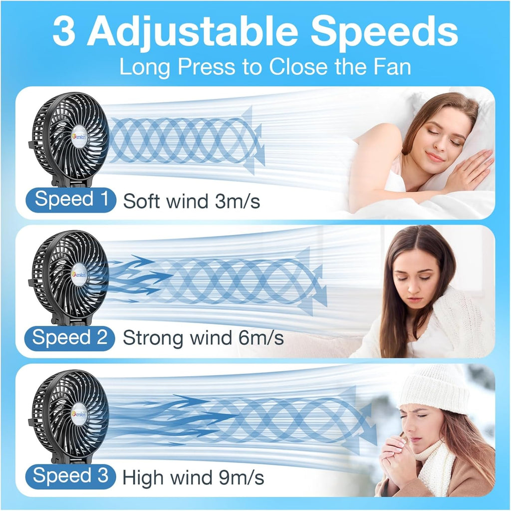 Portable Handheld Fan, Powerful+Durable+4000Mah+180° Foldable, Mini Table Fans with USB Rechargeable Battery Operated Cooling Accessories for Personal Use, Travel, Office Black