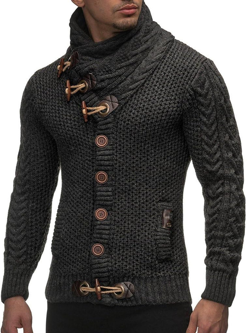 Men’S Heavy Knit Cardigan with Shawl Collar and Toggle Buttons – Winter Sweater Jacket