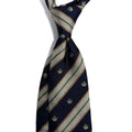 Navy Blue & Silver Striped Crown Motif Silk Jacquard Tie