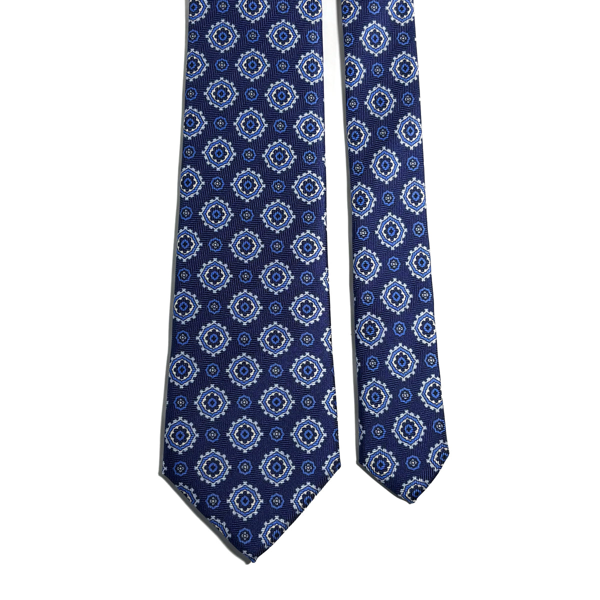 Navy Blue Geometric Silk Tie (Handmade in Italy)