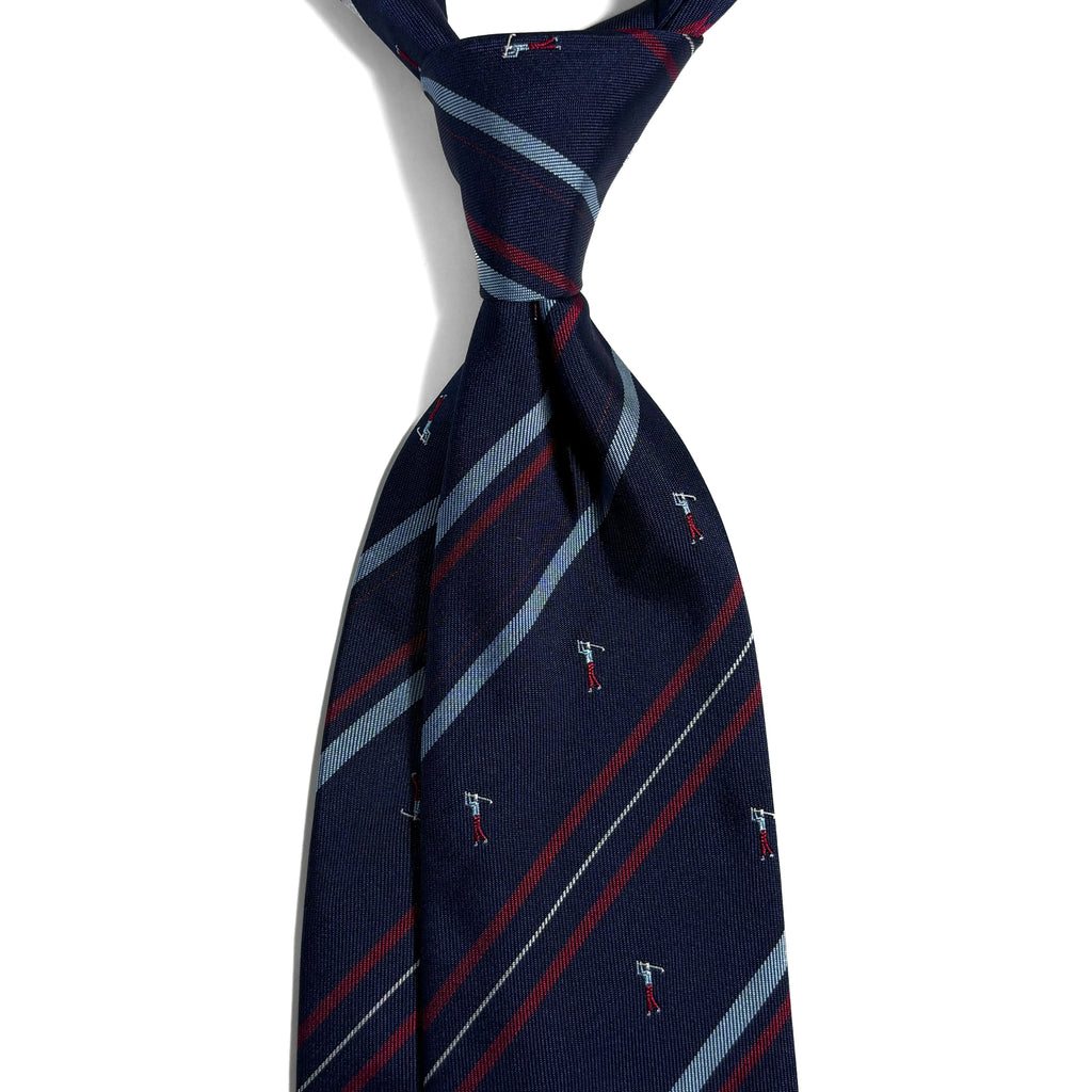 Navy Blue & Red Striped Golf Motif Silk Jacquard Tie