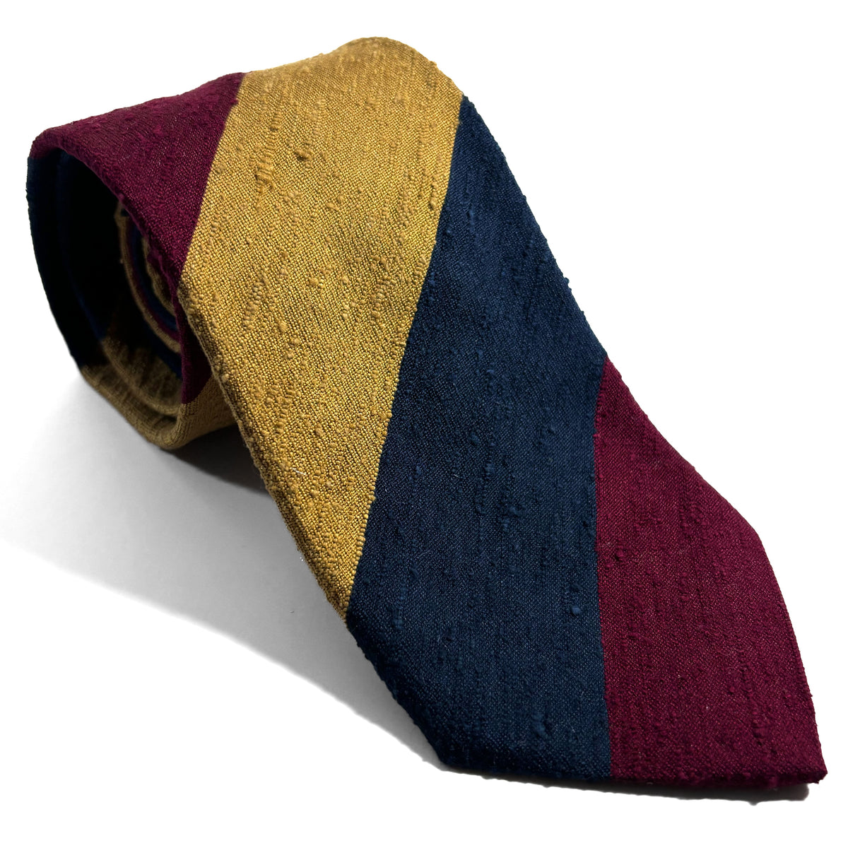 Navy Blue / Burgundy / Gold Striped Silk Shantung Tie