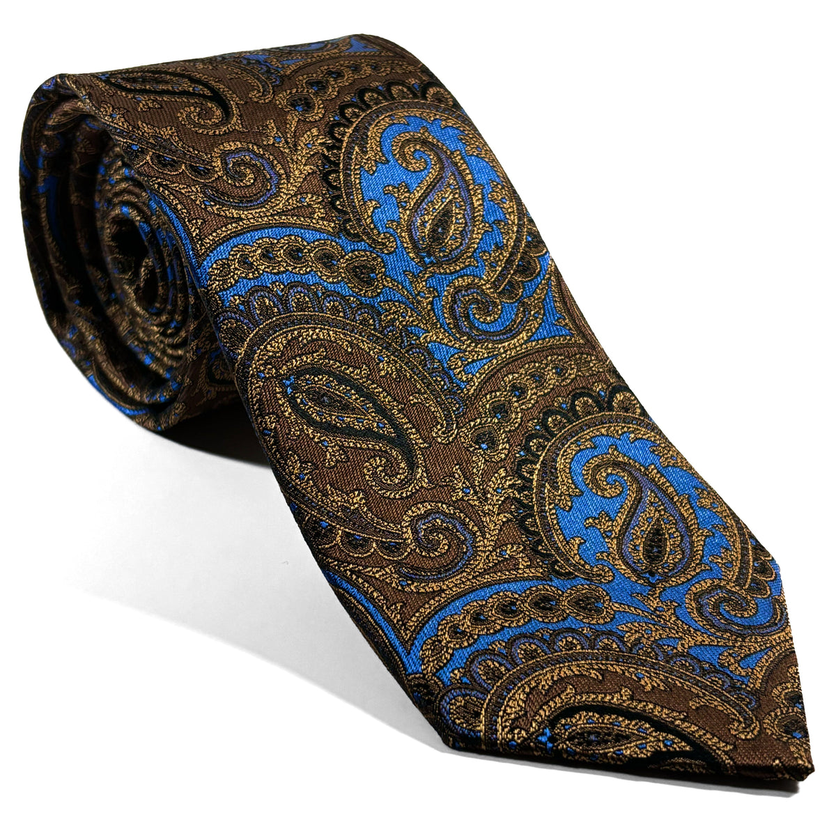 Brown & Light Blue Paisley Silk Jacquard Tie
