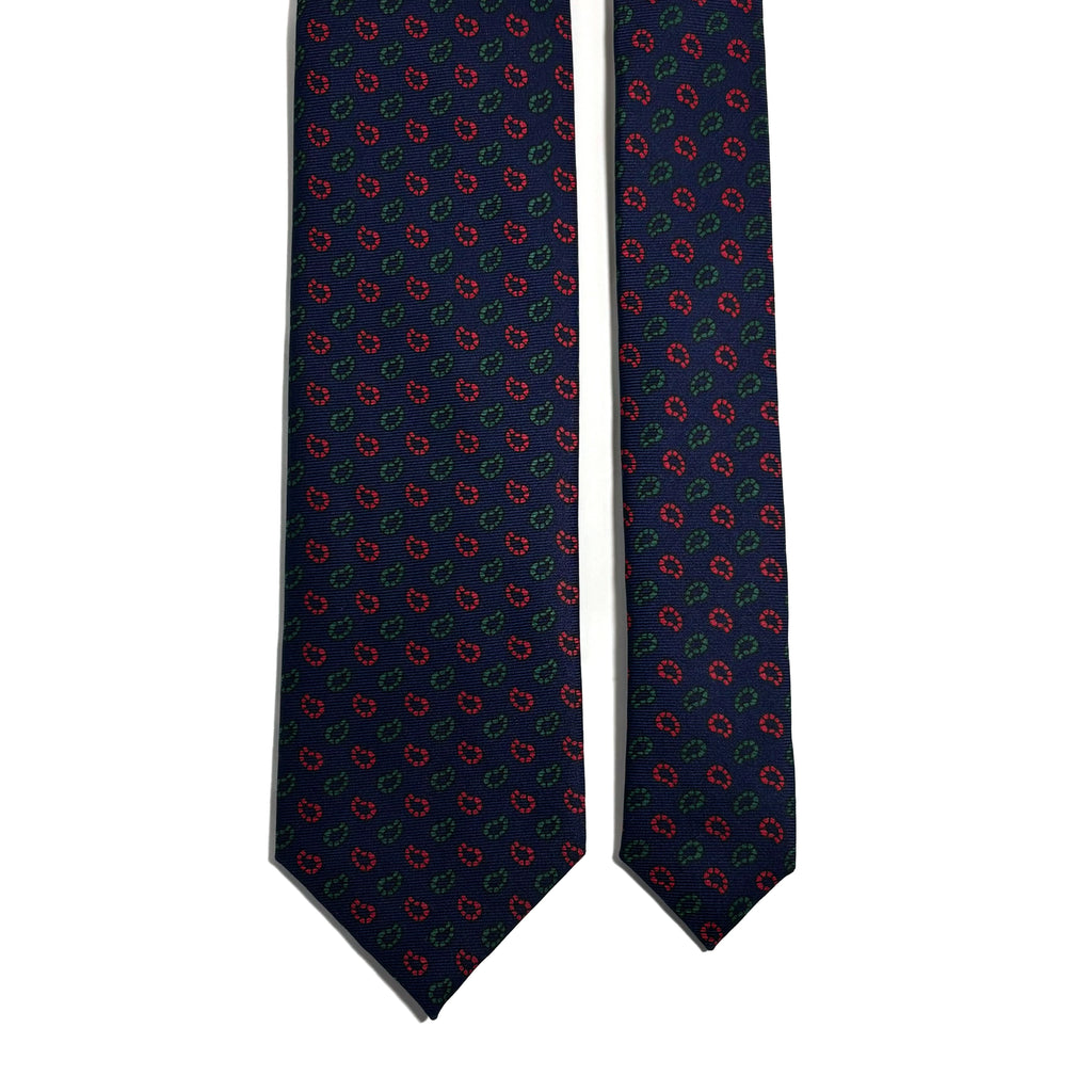 Hand-Printed Navy Blue Small Paisley Silk Tie