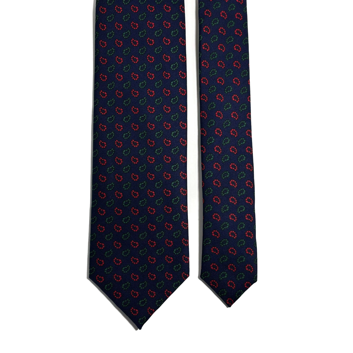 Hand-Printed Navy Blue Small Paisley Silk Tie