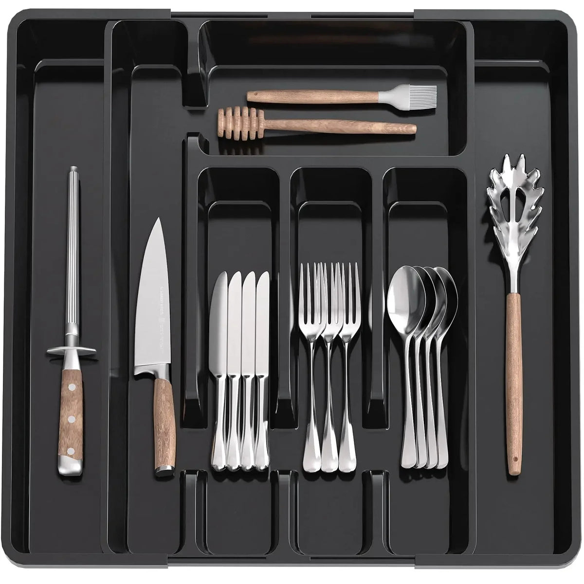Expandable Kitchen Drawer Organizer Tray | Adjustable Utensil & Cutlery Holder for Forks, Knives & Silverware