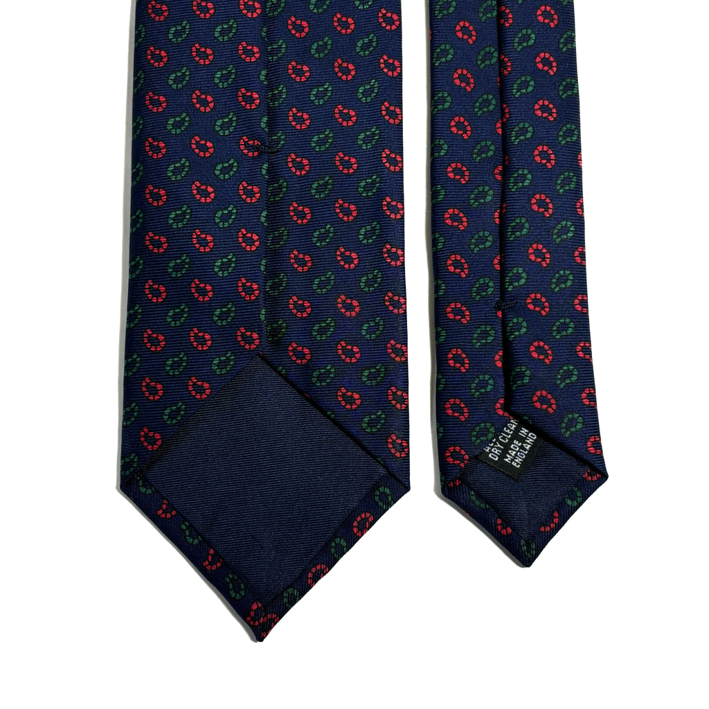 Hand-Printed Navy Blue Small Paisley Silk Tie