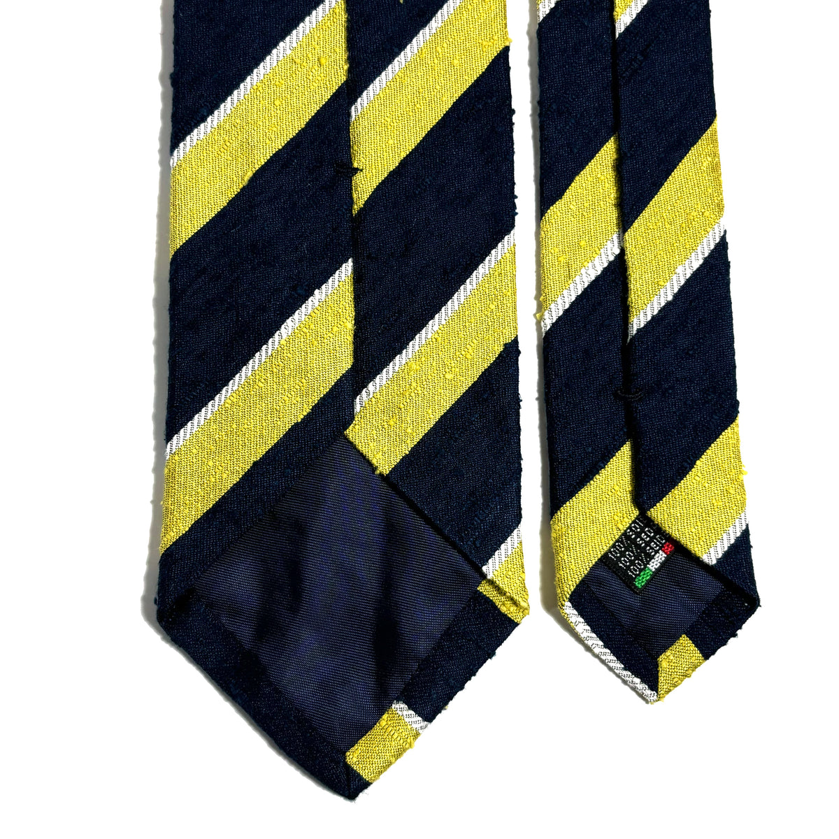 Navy Blue & Lemon Yellow Striped Silk Shantung Tie
