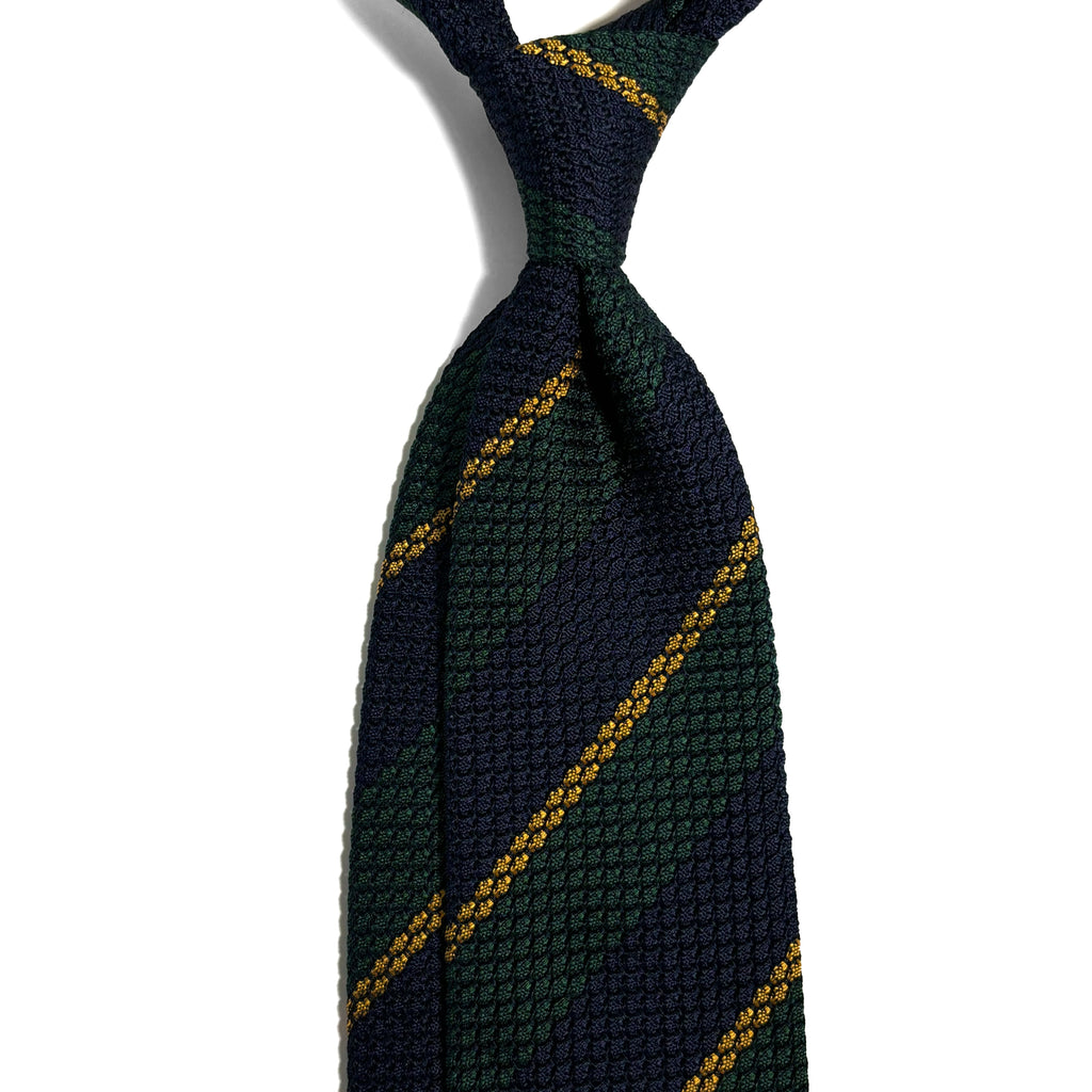 Navy Blue & Green Striped Silk Grenadine Tie (Garza Grossa)