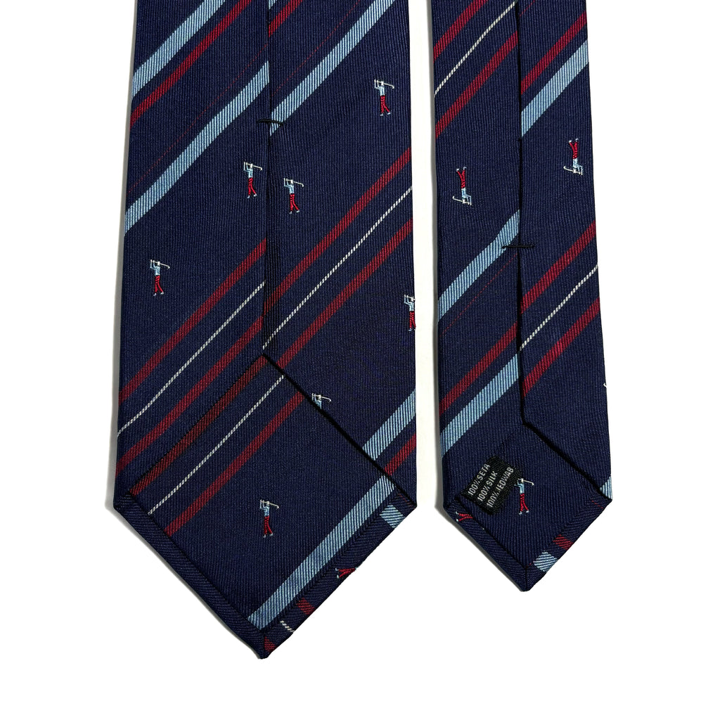 Navy Blue & Red Striped Golf Motif Silk Jacquard Tie