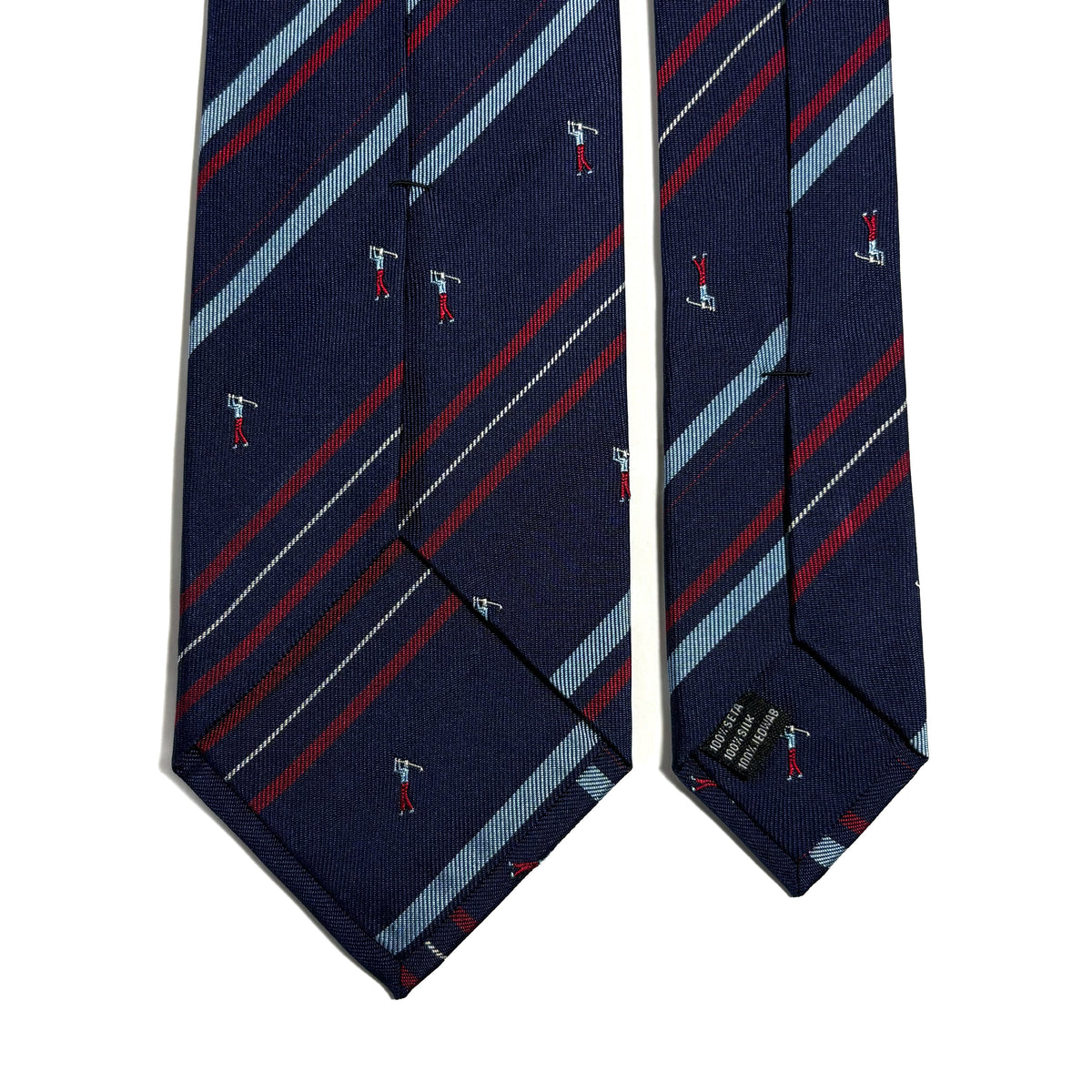 Navy Blue & Red Striped Golf Motif Silk Jacquard Tie