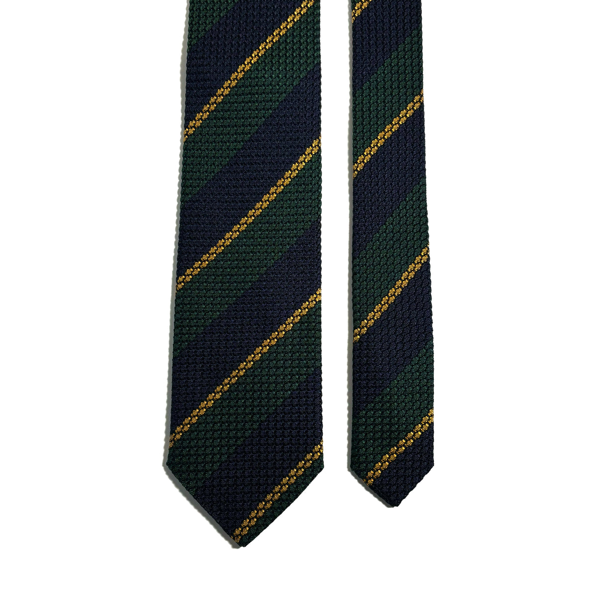 Navy Blue & Green Striped Silk Grenadine Tie (Garza Grossa)