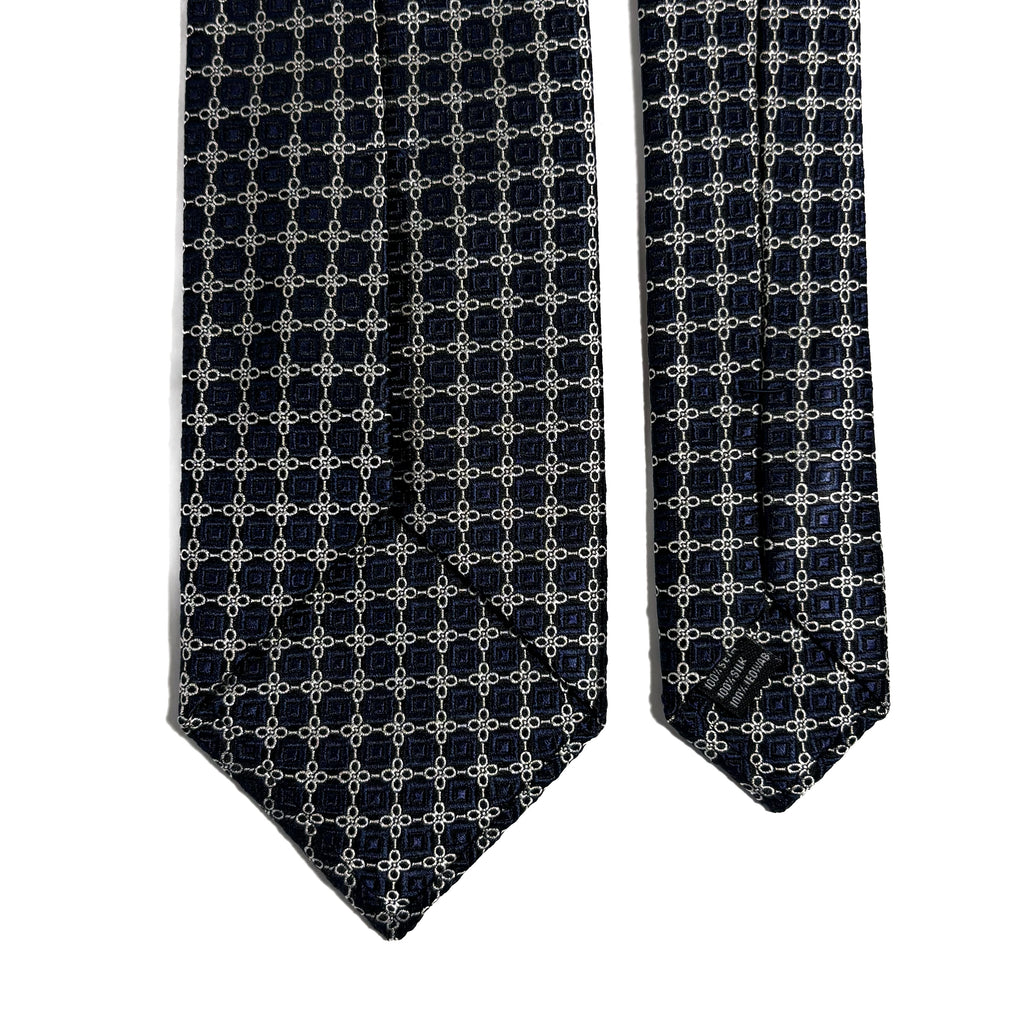Navy Blue & Silver Geometric Silk Jacquard Tie