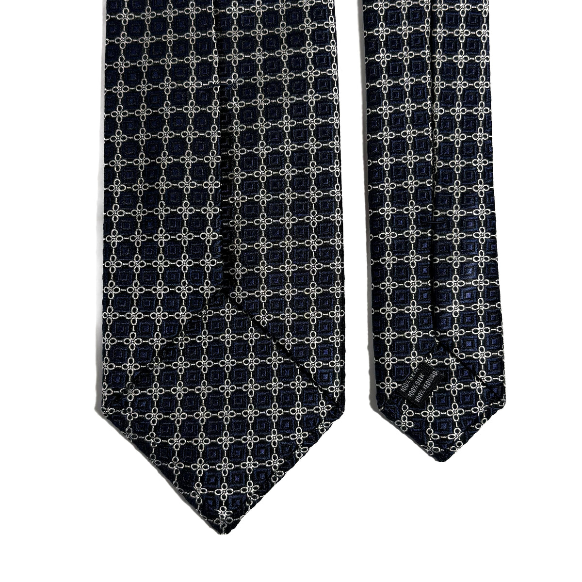 Navy Blue & Silver Geometric Silk Jacquard Tie