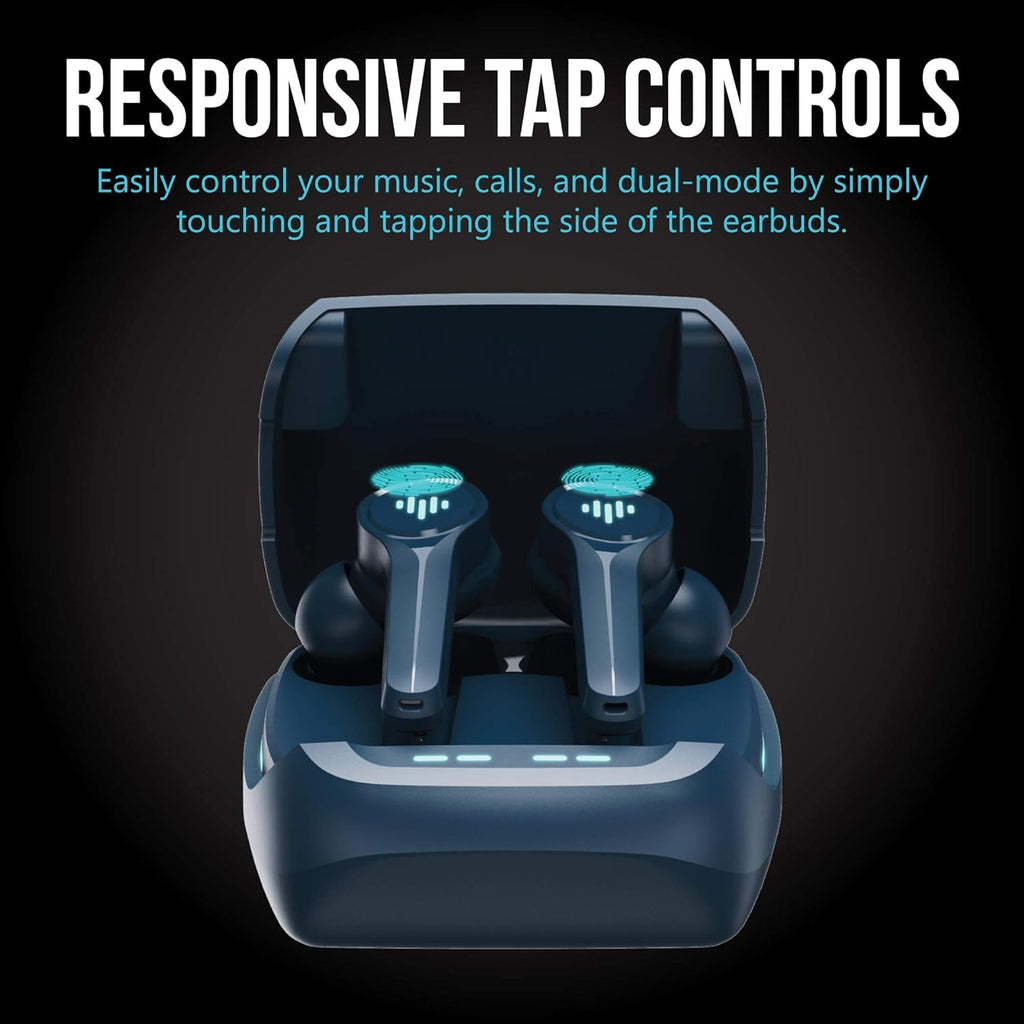 SG100 Gaming Wireless Earbuds, Bluetooth In-Ear with Changing LED Lights Ultra-Low 60Ms Latency and Hands-Free Call MEMS Microphone, Includes Compact Charging Case and 4 Ear Tips, Blue