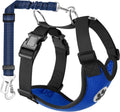 Dog Car Harness Seat Belt, Adjustable Mesh Breathable Vest with Elastic Bungee Tether, Soft Padded 2-In-1 Safety Car Harness Seatbelt for Small Medium Large Dogs (Blue,M)