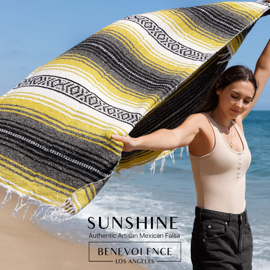 Authentic Handwoven Mexican Blanket | Yoga Blankets, Outdoor, Picnic, Beach, Camping | Equestrian Saddle | Serape 50X70 Inches - Sunshine, Pack of 1