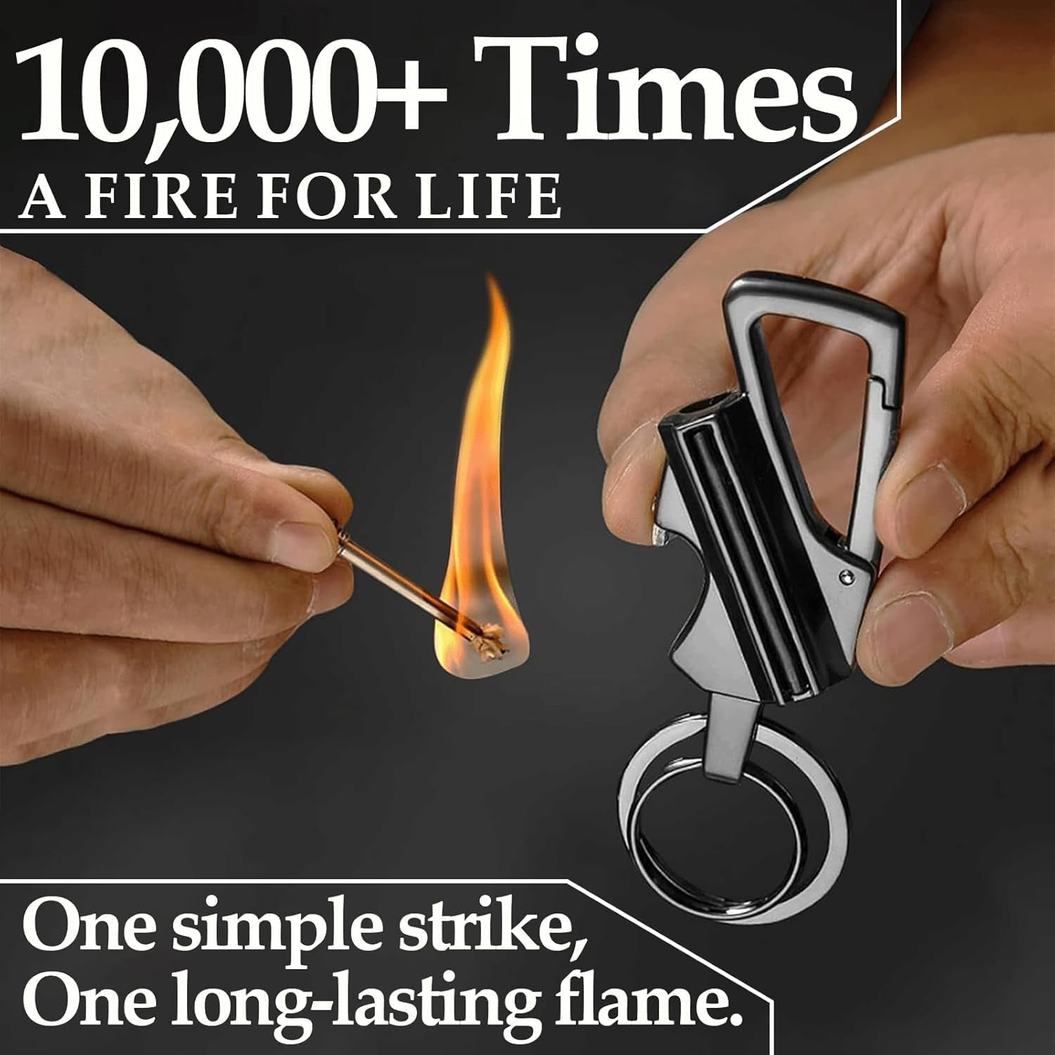 3 in 1  with Multitool Keychain and Bottle Opener, Reusable Waterproof Match Strike Anywhere, Forever Flint Fire Starter for Outdoor Survival (Black)