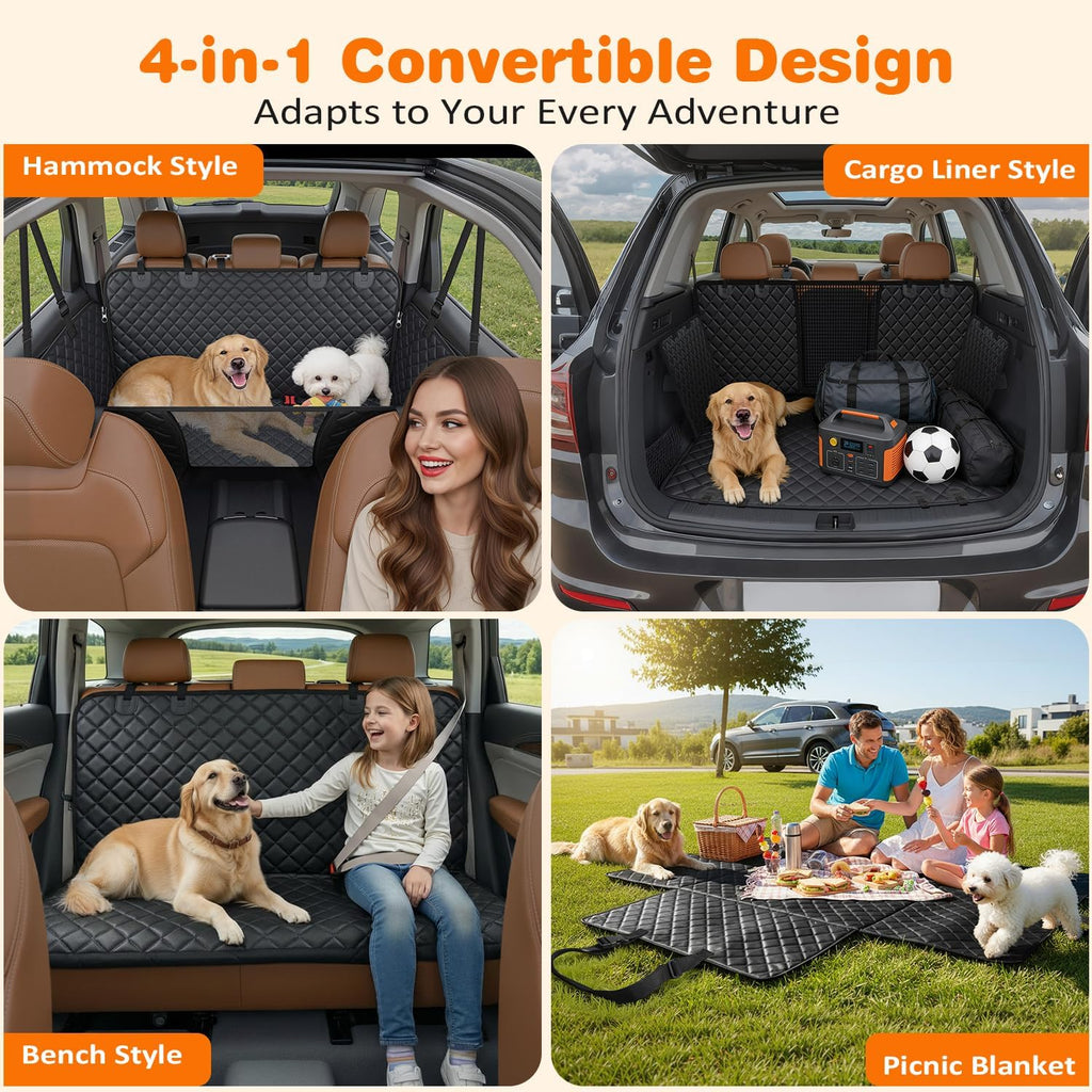 4 in 1 Dog Car Seat Cover for Back Seat, Waterproof Dog Hammock with Mesh Window and Side Flap Pet Car Seat Protector Dogs Backseat Cover for Cars, Suvs & Mid-Size Trucks