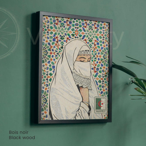 Affiche Femme Algérienne – Art Oriental & Zellige – Illustration Murale Algérie – Décoration Culturelle Maghreb – Poster Vintage