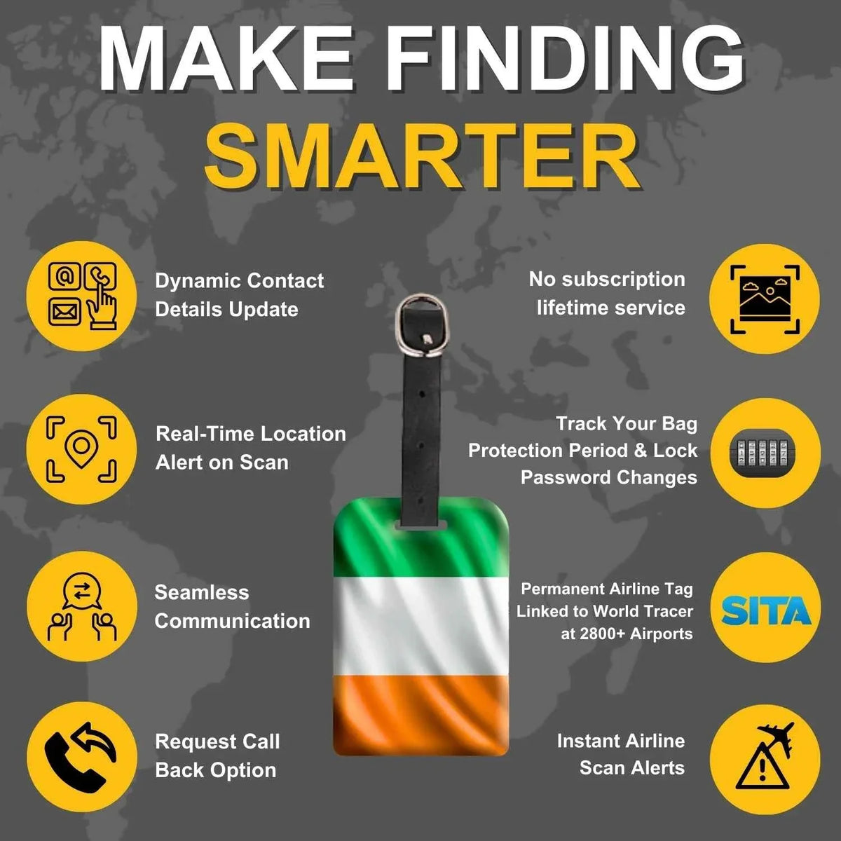 Smart Bag Security Tag - Ireland Flag [Pack 2]