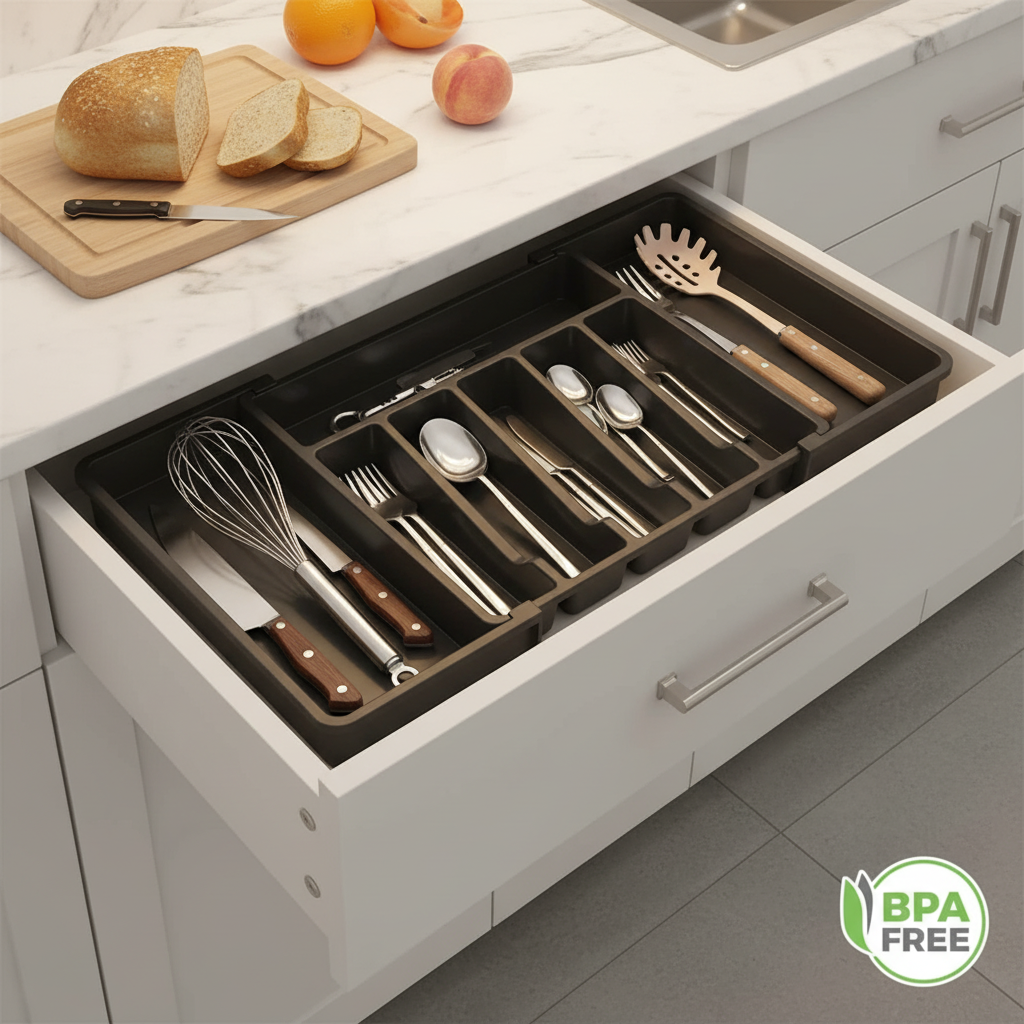 Expandable Kitchen Drawer Organizer Tray | Adjustable Utensil & Cutlery Holder for Forks, Knives & Silverware