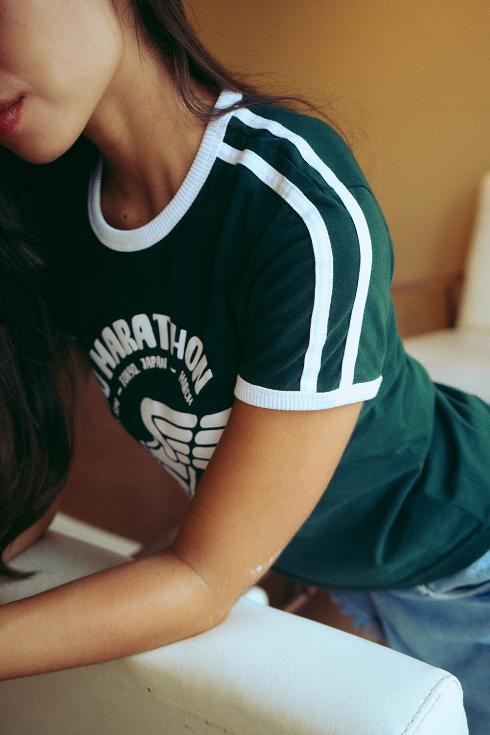 Vintage Women's T-Shirt – Retro Ringer Style – Marathon (Green)